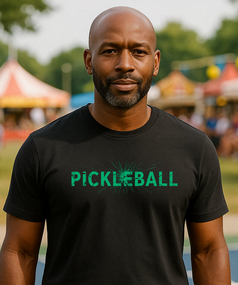 Pickleball Burst by Pepini Pickleball — white Casual Wear Pickleball T-Shirt front view